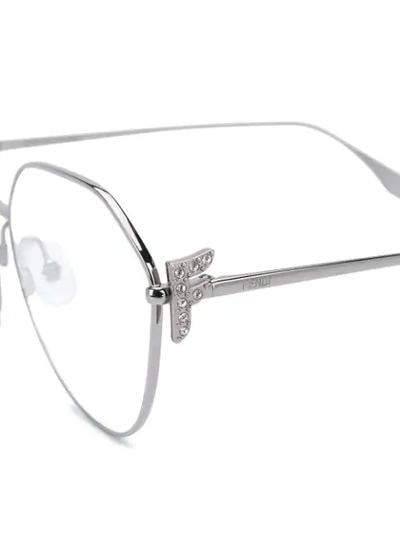 Shop Fendi Embellished Ff Logo Glasses In Silver