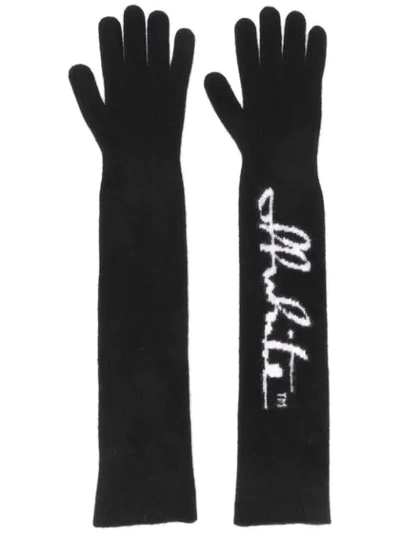 Off-white Logo-print Gloves In Black