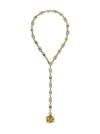 Shop Gucci Floral Pendant Gg Chain Necklace In Gold