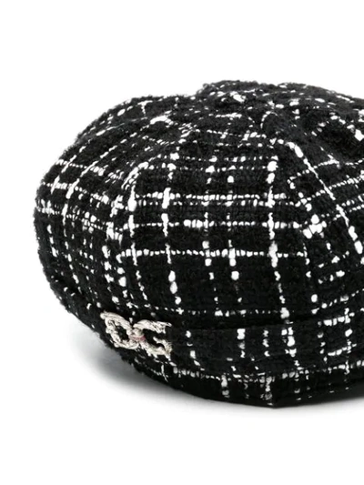 Shop Dolce & Gabbana Tweed Baker Boy Hat In Black