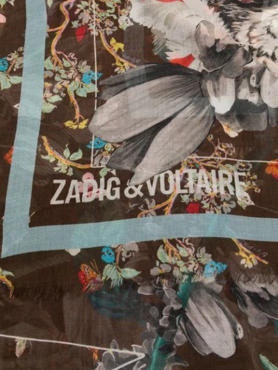 Shop Zadig & Voltaire Logo Floral Embroidered Scarf In Multicolour