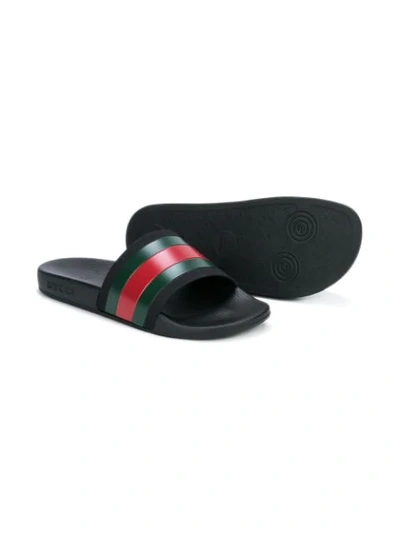Gucci Black Webbing Stripe Printed Slides In Multicolour