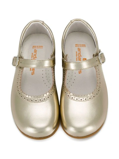 Shop Andanines Shoes Scalloped Detail Ballerinas In Metallic