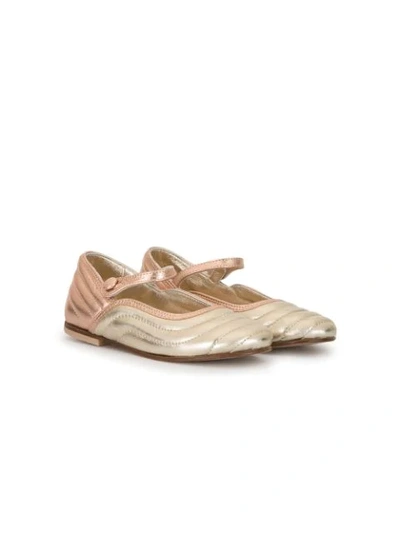 Shop Fendi Teen Ankle Strap Ballerina Shoes In Gold