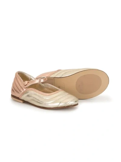 Shop Fendi Teen Ankle Strap Ballerina Shoes In Gold
