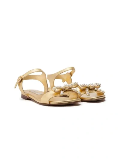 Shop Dolce & Gabbana Bow-detail Ankle Strap Sandals In Gold