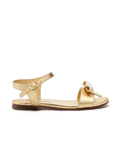 Shop Dolce & Gabbana Bow-detail Ankle Strap Sandals In Gold