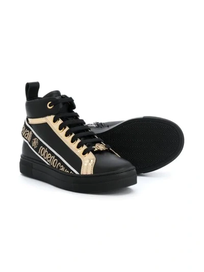 Roberto Cavalli High-top Logo Tape Sneakers In Black