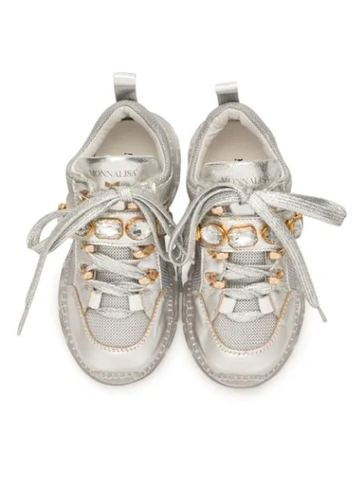 Shop Monnalisa Gem-embellished Low-top Sneakers In Silver