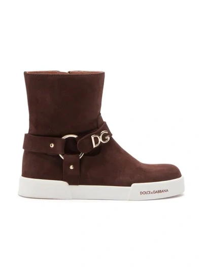 Shop Dolce & Gabbana Logo Plaque Boots In Brown