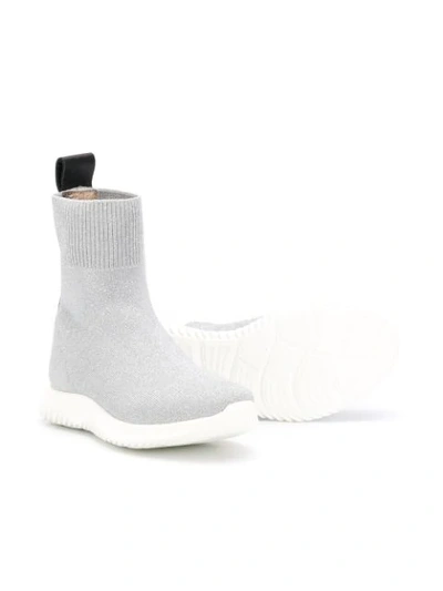 Shop Roberto Cavalli Junior Sock-style Boots In Silver
