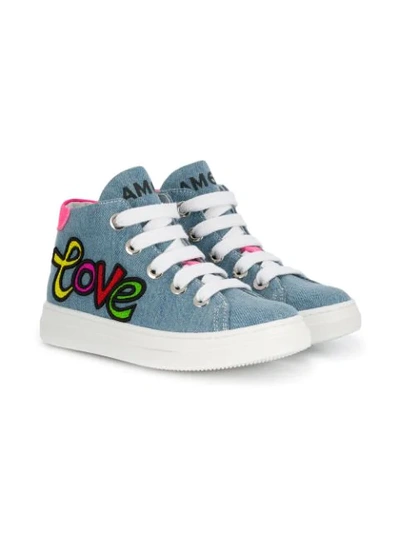 Shop Am66 Teen Denim Hi-top Sneakers In Blue