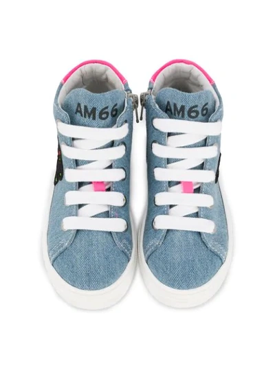 Shop Am66 Teen Denim Hi-top Sneakers In Blue