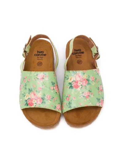 Shop Pèpè Floral-print Flat Sandals In Green