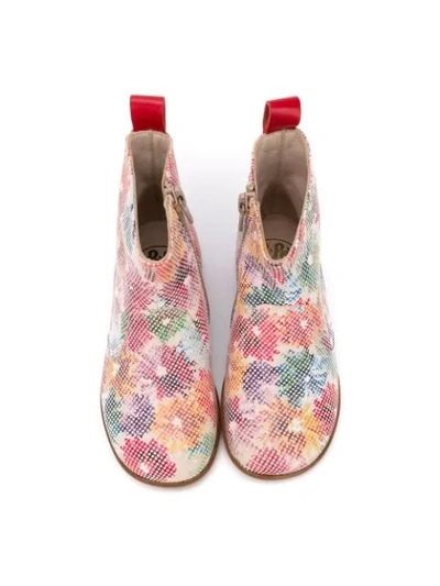 Shop Pèpè Floral Print Ankle Boots In White