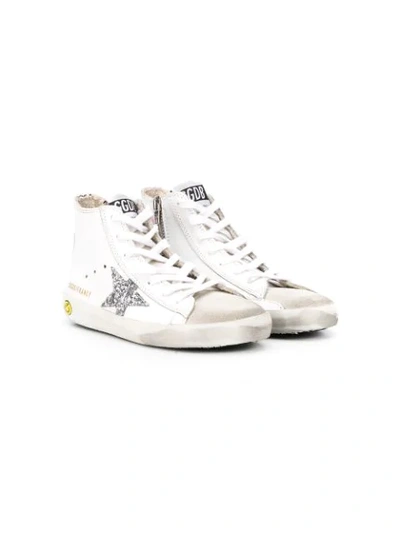 Shop Golden Goose Distressed High-top Sneakers In White