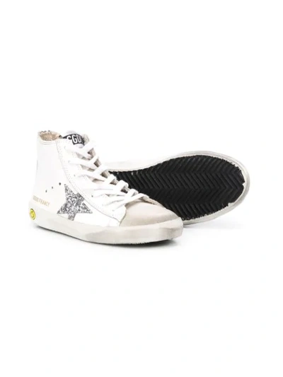 Shop Golden Goose Distressed High-top Sneakers In White