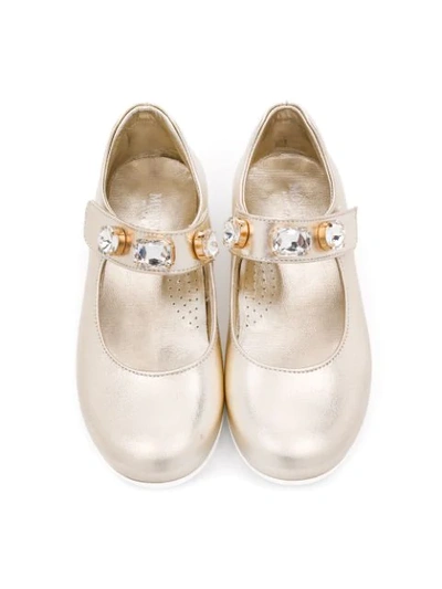 Shop Monnalisa Round Toe Stone-embellished Ballerinas In Gold