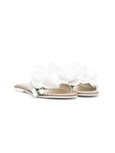 Shop Monnalisa Floral Appliqué Slip-on Sandals In Rosa/bianco