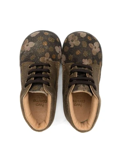 Pèpè Metallic Floral Print Boots In Green