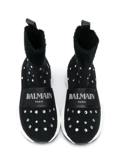 Shop Balmain Crystal Embellished High-top Snekers In Black