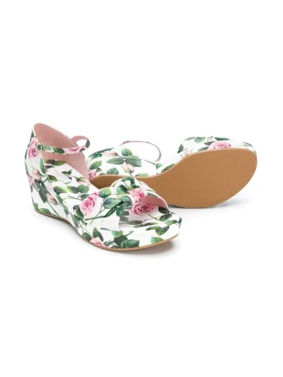 Shop Dolce & Gabbana Teen Rose Print Platform Sandals In White