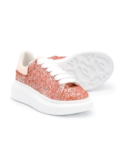 Shop Alexander Mcqueen Glitter Lace-up Sneakers In Pink