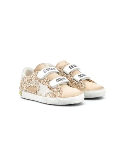 Shop Golden Goose Glitter Logo Touch-strap Sneakers In Gold