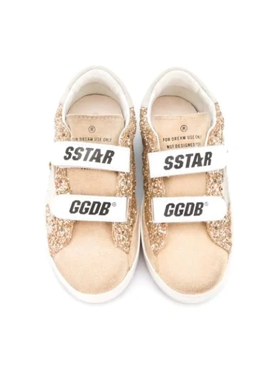 Shop Golden Goose Glitter Logo Touch-strap Sneakers In Gold