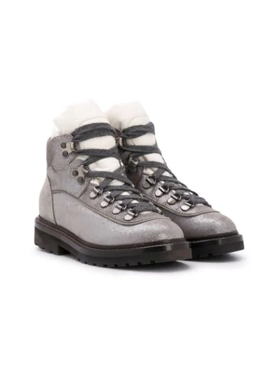Shop Brunello Cucinelli Colour-block Leather Boots In Silver