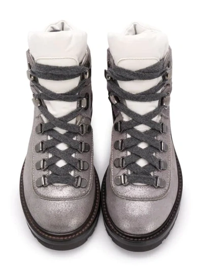 Shop Brunello Cucinelli Colour-block Leather Boots In Silver