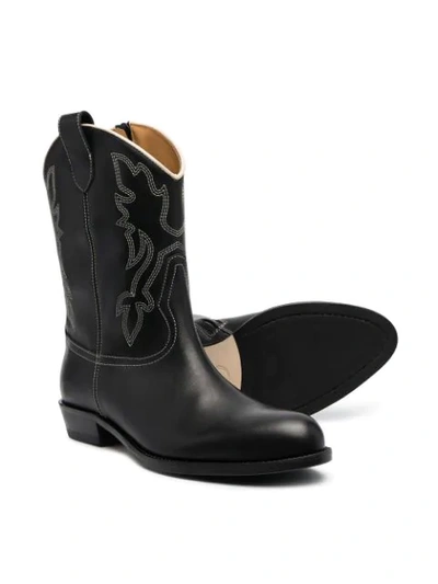 Shop Gallucci Teen Texan Contrast-stitching Leather Boots In Black