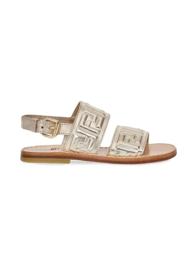 Shop Fendi Ff Logo-embossed Leather Sandals In Metallic