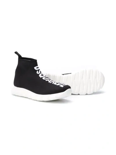 Shop Dsquared2 Teen Logo Sock Sneakers In Black