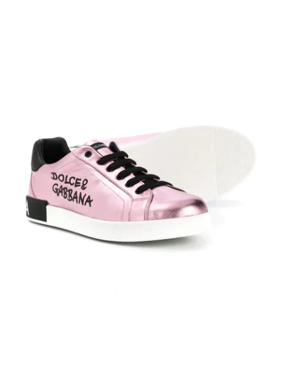 Shop Dolce & Gabbana Teen Portofino Leather Sneakers In Pink