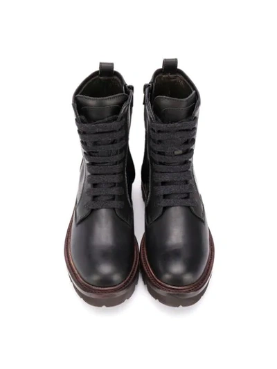 Shop Brunello Cucinelli Contrast Piping Lace-up Boots In Black