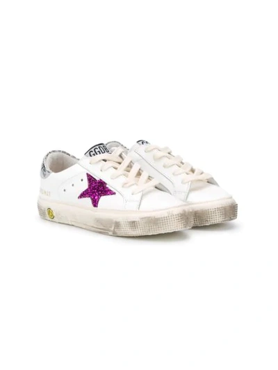 Shop Golden Goose May Glitter Star Trainers In White