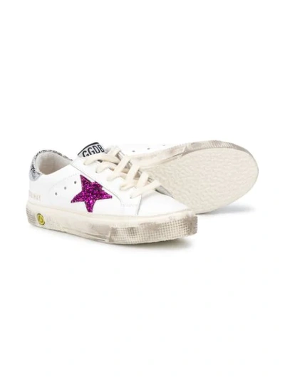 Shop Golden Goose May Glitter Star Trainers In White