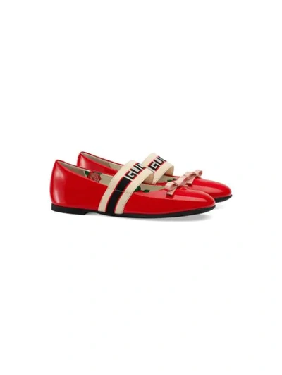 Shop Gucci Children's Patent Leather Ballet Flat With  Stripe In Red