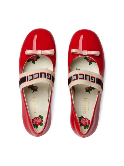 Shop Gucci Children's Patent Leather Ballet Flat With  Stripe In Red