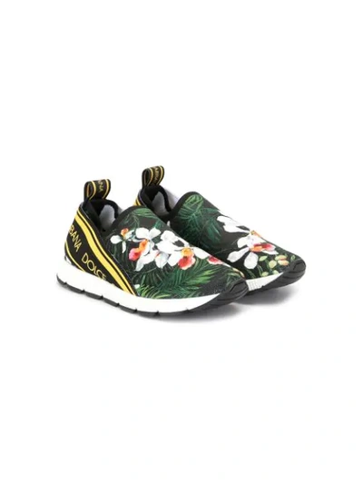 Shop Dolce & Gabbana Floral Print Logo Trainers In Green