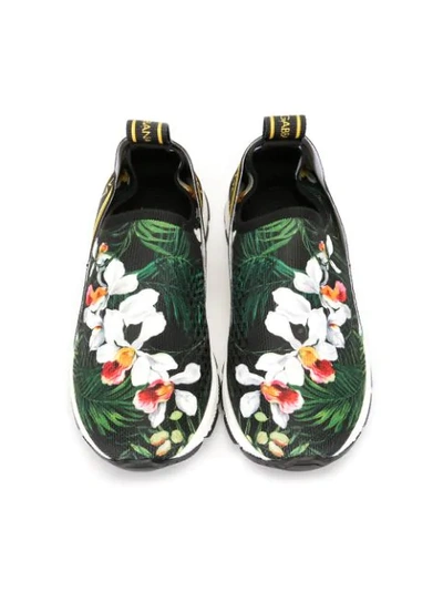 Shop Dolce & Gabbana Floral Print Logo Trainers In Green