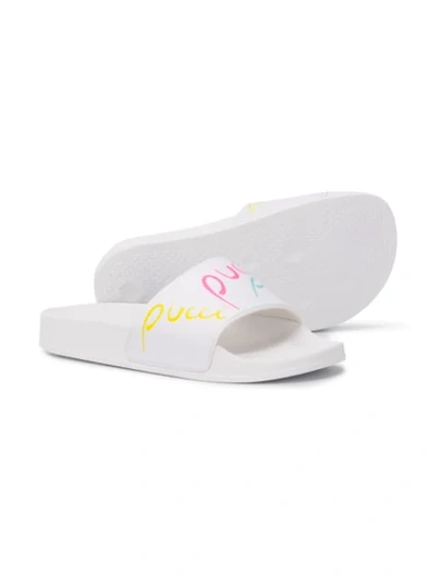 Shop Emilio Pucci Junior Logo Printed Sliders In White