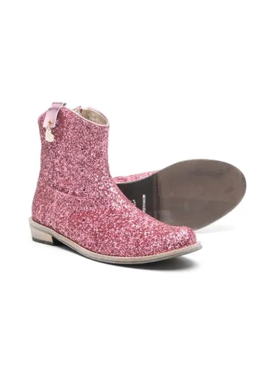 Shop Monnalisa Teen Glitter Western Boots In Pink