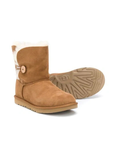 Shop Ugg Teen Shearling Buttoned Boots In Brown