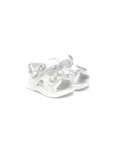 Shop Andrea Montelpare Crystal-embellished Sandals In White