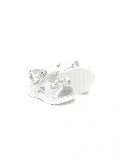 Shop Andrea Montelpare Crystal-embellished Sandals In White