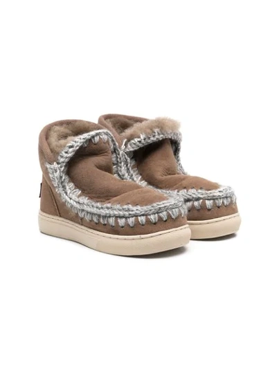 Shop Mou Crochet Stitch Sneaker Boots In Brown