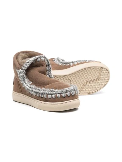 Shop Mou Crochet Stitch Sneaker Boots In Brown