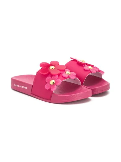 Shop Little Marc Jacobs Flower Detail Slides In Pink